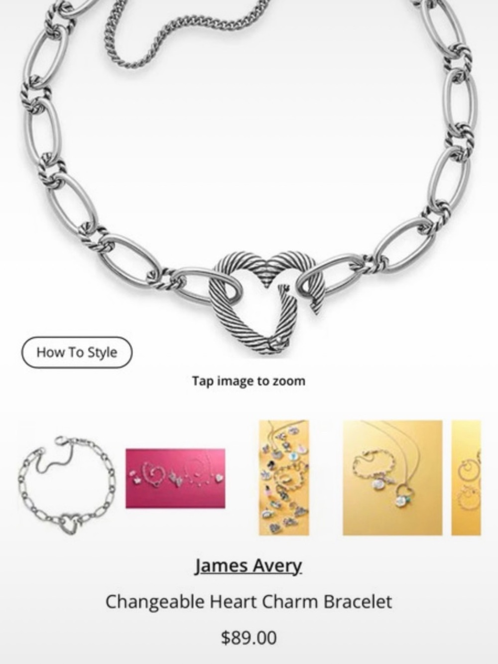 James Avery Changeable Heart Charm Bracelet - Picture 3 of 3